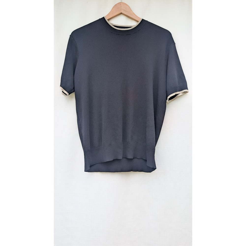 Oak & Fort Knit Short Sleeve Sweater Mens XS Black Tan Minimalist Quiet Luxury
